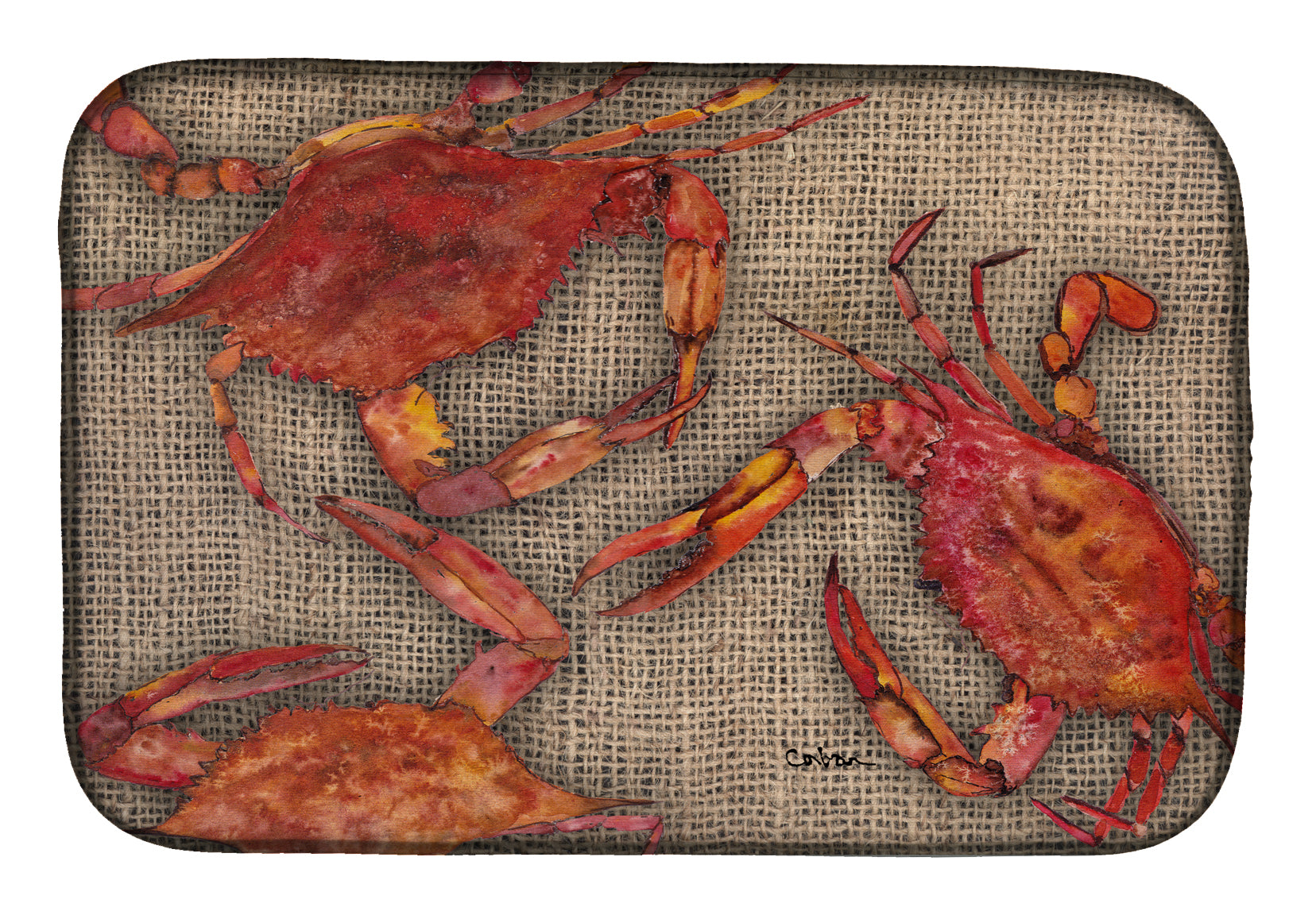 Cooked Crabs on Faux Burlap Dish Drying Mat Absorbent Dish Drying Mat Pad for Kitchen Counter Dish Drainer Mat for Countertop, 14 x 21", Multicolor