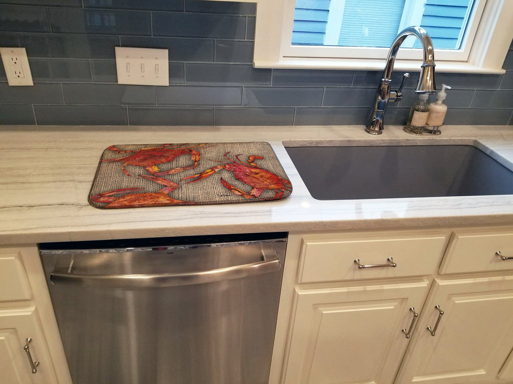 Cooked Crabs on Faux Burlap Dish Drying Mat Absorbent Dish Drying Mat Pad for Kitchen Counter Dish Drainer Mat for Countertop, 14 x 21", Multicolor