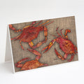 Cooked Crabs on Faux Burlap Greeting Cards Pack of 8 Blank Cards with Envelopes Whimsical A7 Size 5x7