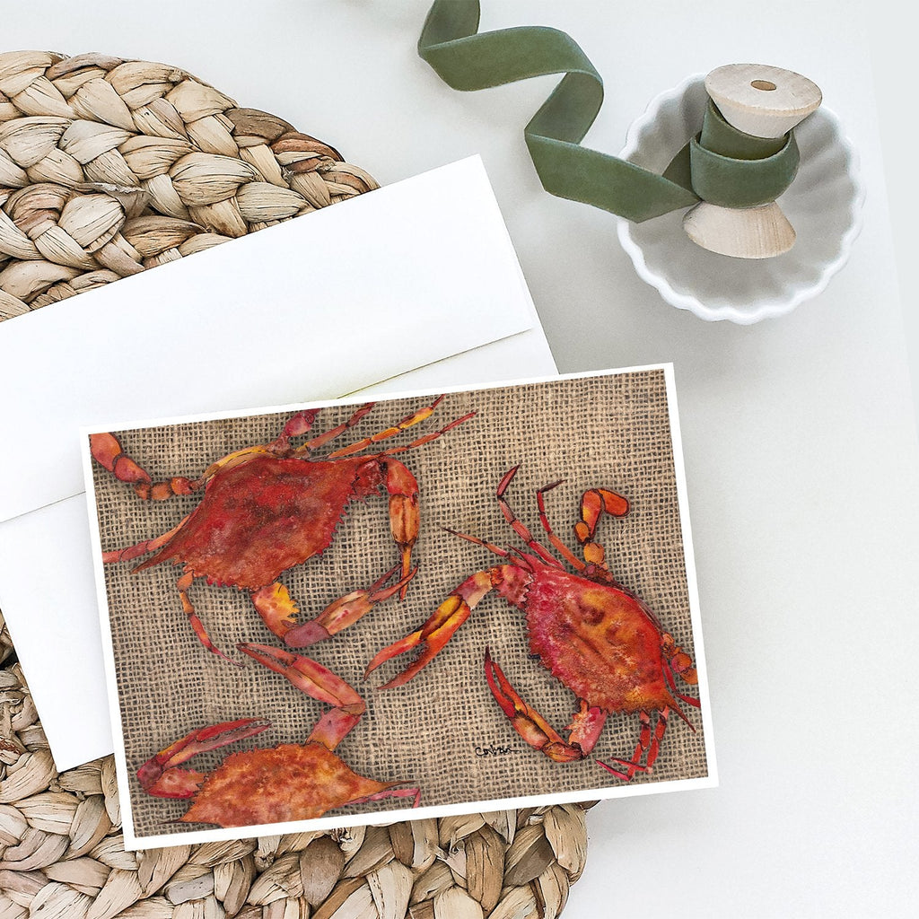 Cooked Crabs on Faux Burlap Greeting Cards Pack of 8 Blank Cards with Envelopes Whimsical A7 Size 5x7