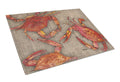 Cooked Crabs on Faux Burlap Cutting Board Tempered Glass Kitchen Cutting Surface, Heat Resistant Chopping, Non-Slip Feet, Food Prep & Serving