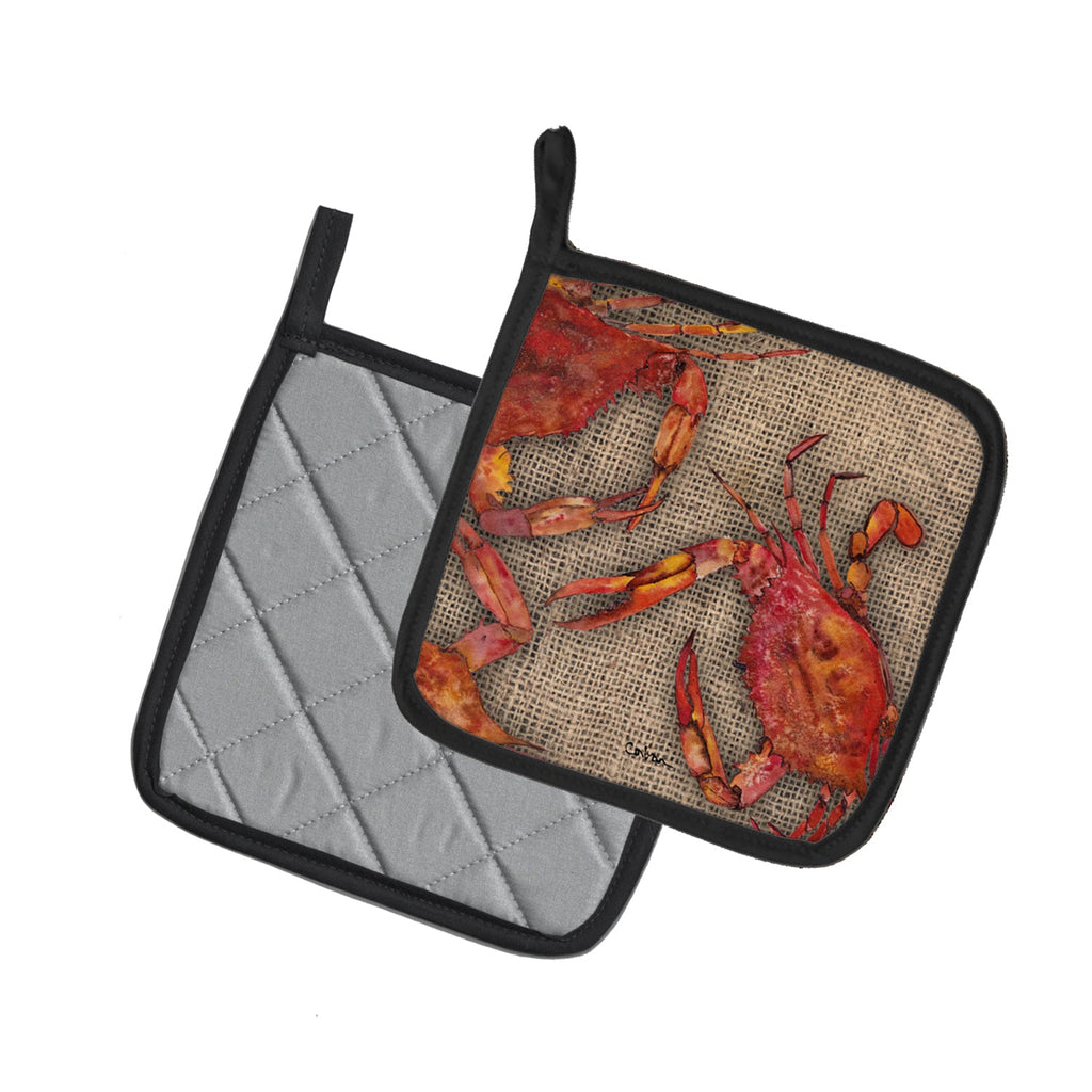 Cooked Crabs on Faux Burlap Pot Holder Set of 2 Heat Resistant Quilted Hot Pads 7.5 x 7.5 Inch, Insulated Kitchen Trivets for Cooking & Baking