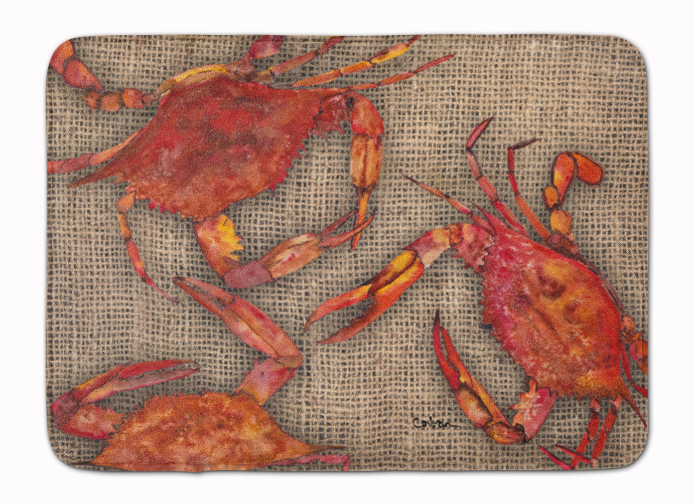 Cooked Crabs on Faux Burlap Memory Foam Kitchen Mat Machine Washable Anti-Fatigue Cushion Comfort Bath or Kitchen Rug