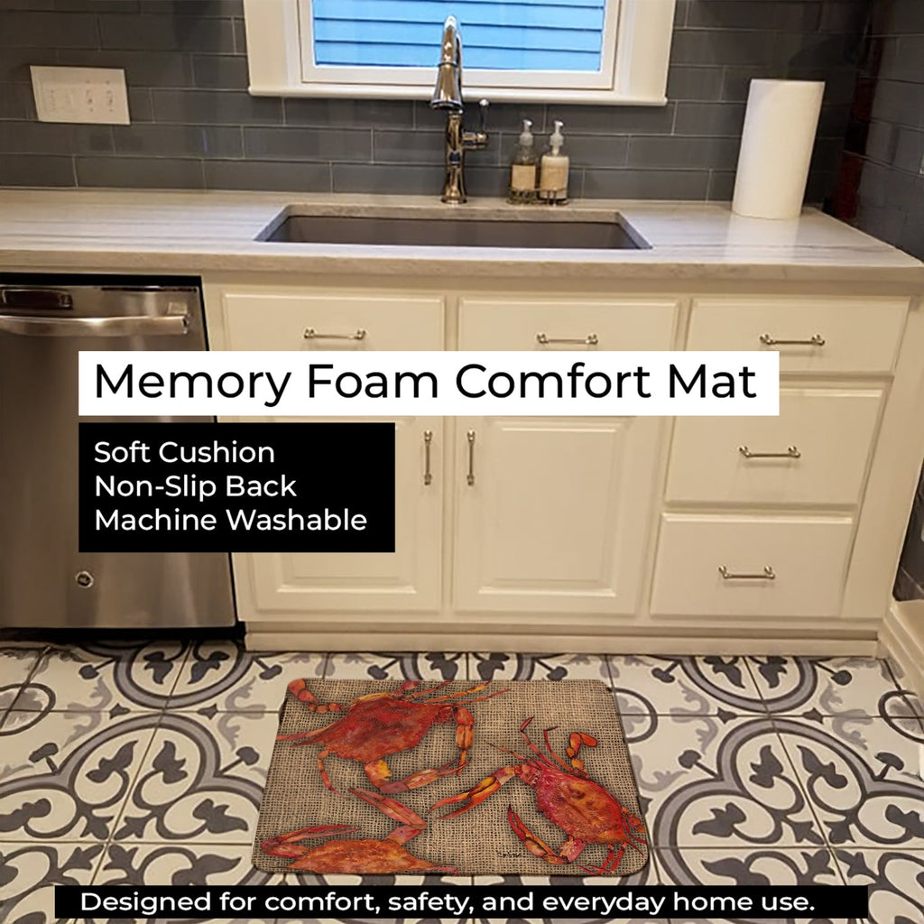 Cooked Crabs on Faux Burlap Memory Foam Kitchen Mat Machine Washable Anti-Fatigue Cushion Comfort Bath or Kitchen Rug