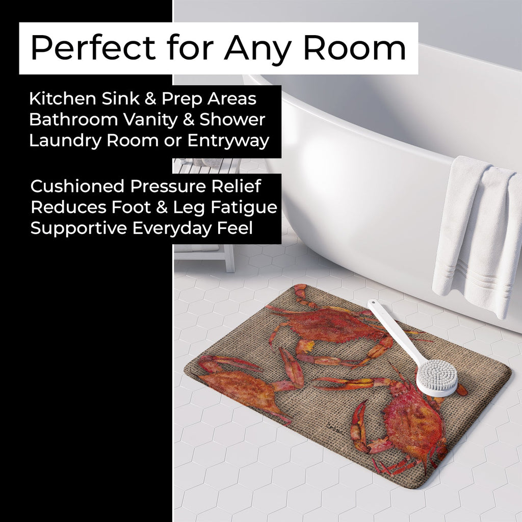 Cooked Crabs on Faux Burlap Memory Foam Kitchen Mat Machine Washable Anti-Fatigue Cushion Comfort Bath or Kitchen Rug