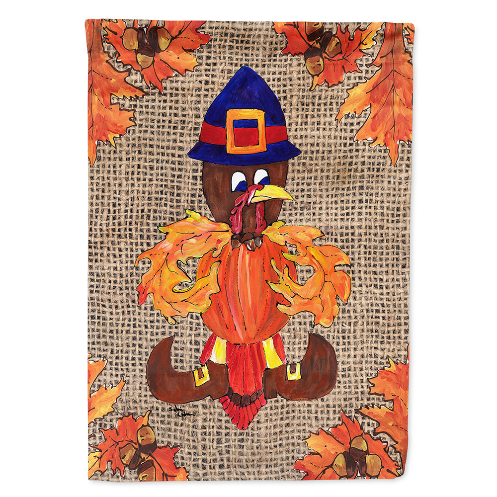 Thanksgiving Turkey Fleur de lis on Faux Burlap House Flag 28x40 Porch Sleeve Pole Decorative Outside Yard Banner Artwork Wall Hanging, Polyester