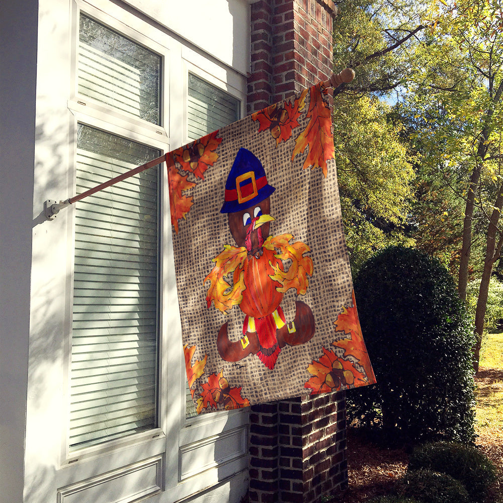 Thanksgiving Turkey Fleur de lis on Faux Burlap House Flag 28x40 Porch Sleeve Pole Decorative Outside Yard Banner Artwork Wall Hanging, Polyester