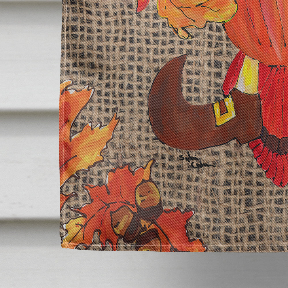 Thanksgiving Turkey Fleur de lis on Faux Burlap House Flag 28x40 Porch Sleeve Pole Decorative Outside Yard Banner Artwork Wall Hanging, Polyester
