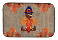 Thanksgiving Turkey Fleur de lis on Faux Burlap Dish Drying Mat Absorbent Dish Drying Mat Pad for Kitchen Counter Dish Drainer Mat for Countertop, 14 x 21", Multicolor