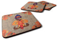Thanksgiving Turkey Fleur de lis on Faux Burlap Foam Coasters Set of 4 Cup Coasters for Indoor Outdoor, Tabletop Protection, Anti Slip, Mouse pad Material