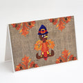 Thanksgiving Turkey Fleur de lis on Faux Burlap Greeting Cards Pack of 8 Blank Cards with Envelopes Whimsical A7 Size 5x7