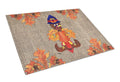 Thanksgiving Turkey Fleur de lis on Faux Burlap Cutting Board Tempered Glass Kitchen Cutting Surface, Heat Resistant Chopping, Non-Slip Feet, Food Prep & Serving