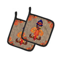 Thanksgiving Turkey Fleur de lis on Faux Burlap Pot Holder Set of 2 Heat Resistant Quilted Hot Pads 7.5 x 7.5 Inch, Insulated Kitchen Trivets for Cooking & Baking
