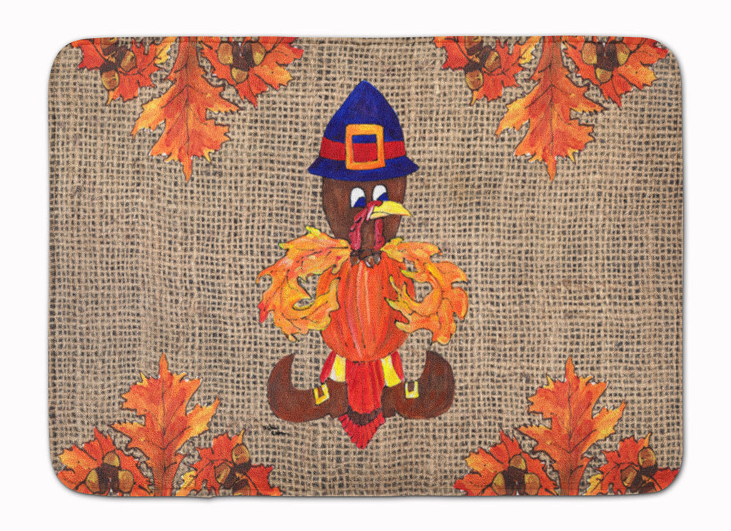 Thanksgiving Turkey Fleur de lis on Faux Burlap Memory Foam Kitchen Mat Machine Washable Anti-Fatigue Cushion Comfort Bath or Kitchen Rug