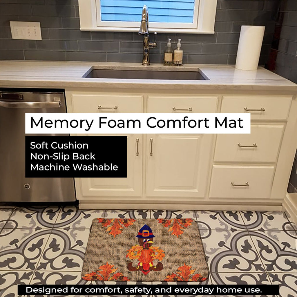Thanksgiving Turkey Fleur de lis on Faux Burlap Memory Foam Kitchen Mat Machine Washable Anti-Fatigue Cushion Comfort Bath or Kitchen Rug