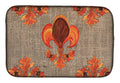 Thanksgiving Turkey Fleur de lis  on Faux Burlap Dish Drying Mat Absorbent Dish Drying Mat Pad for Kitchen Counter Dish Drainer Mat for Countertop, 14 x 21", Multicolor