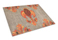 Thanksgiving Turkey Fleur de lis  on Faux Burlap Cutting Board Tempered Glass Kitchen Cutting Surface, Heat Resistant Chopping, Non-Slip Feet, Food Prep & Serving