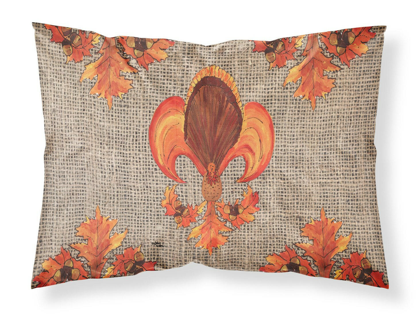 Thanksgiving Turkey Fleur de lis  on Faux Burlap Standard Pillowcase Lightweight Super Soft Easy Care Decorative Artwork Pillowcase, Standard