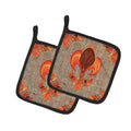 Thanksgiving Turkey Fleur de lis  on Faux Burlap Pot Holder Set of 2 Heat Resistant Quilted Hot Pads 7.5 x 7.5 Inch, Insulated Kitchen Trivets for Cooking & Baking
