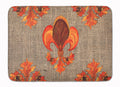 Thanksgiving Turkey Fleur de lis  on Faux Burlap Memory Foam Kitchen Mat Machine Washable Anti-Fatigue Cushion Comfort Bath or Kitchen Rug