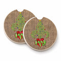 Christmas Tree Fleur de lis on Faux Burlap Set of 2 Cup Holder Car Coasters Absorbent Round Sandstone Coasters Gifts for Men or Women, 2.5, Multicolor