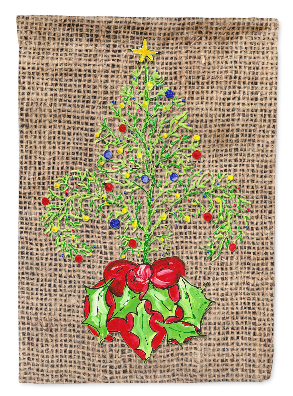 Christmas Tree Fleur de lis on Faux Burlap House Flag 28x40 Porch Sleeve Pole Decorative Outside Yard Banner Artwork Wall Hanging, Polyester