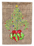 Christmas Tree Fleur de lis on Faux Burlap House Flag 28x40 Porch Sleeve Pole Decorative Outside Yard Banner Artwork Wall Hanging, Polyester