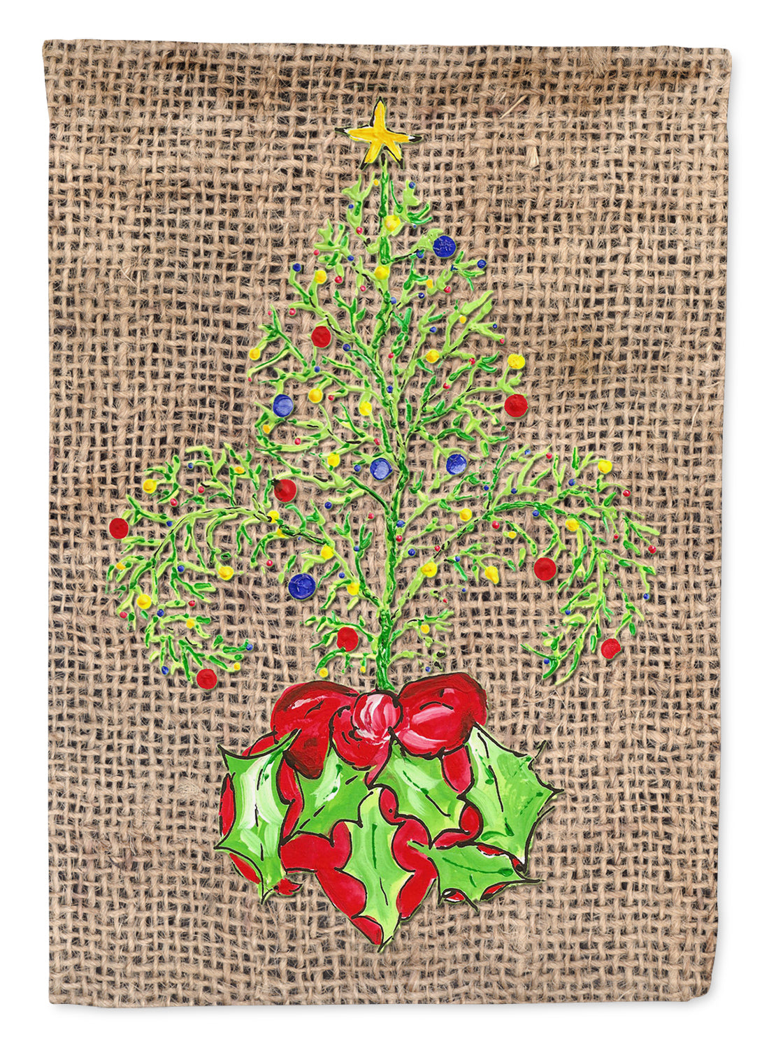 Christmas Tree Fleur de lis on Faux Burlap House Flag 28x40 Porch Sleeve Pole Decorative Outside Yard Banner Artwork Wall Hanging, Polyester