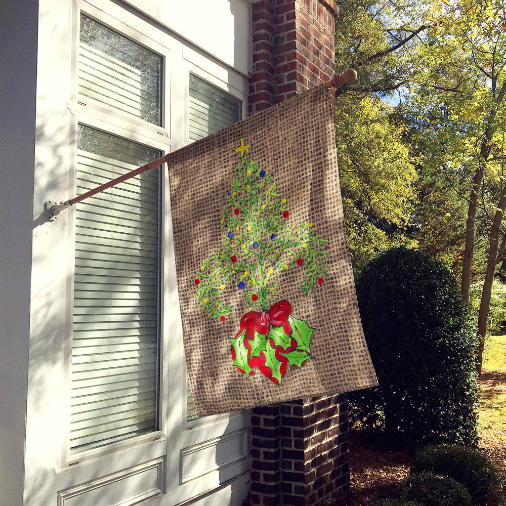 Christmas Tree Fleur de lis on Faux Burlap House Flag 28x40 Porch Sleeve Pole Decorative Outside Yard Banner Artwork Wall Hanging, Polyester