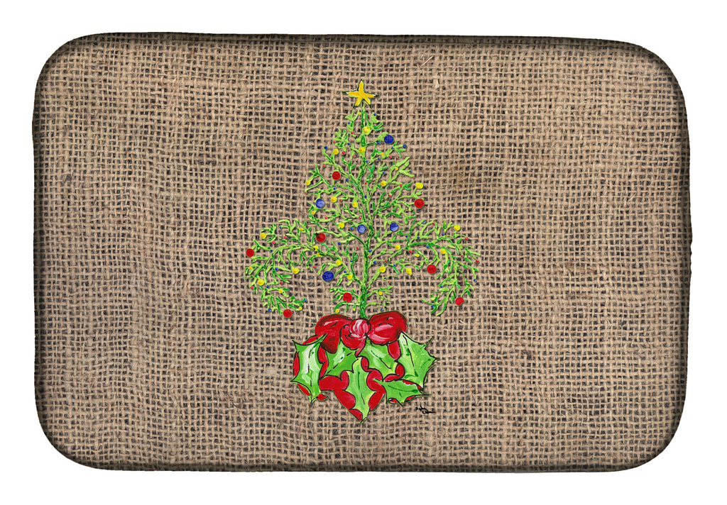 Christmas Tree Fleur de lis on Faux Burlap Dish Drying Mat Absorbent Dish Drying Mat Pad for Kitchen Counter Dish Drainer Mat for Countertop, 14 x 21", Multicolor