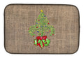 Christmas Tree Fleur de lis on Faux Burlap Dish Drying Mat Absorbent Dish Drying Mat Pad for Kitchen Counter Dish Drainer Mat for Countertop, 14 x 21", Multicolor