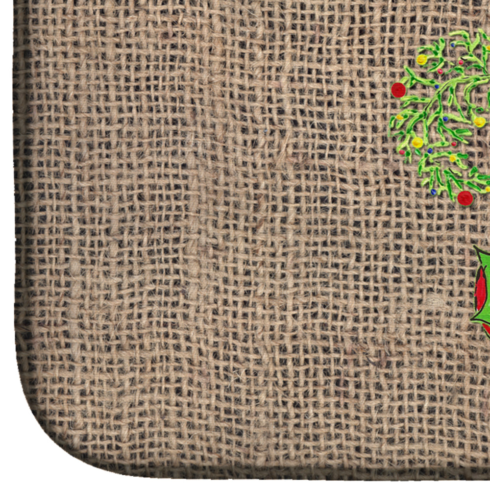Christmas Tree Fleur de lis on Faux Burlap Dish Drying Mat Absorbent Dish Drying Mat Pad for Kitchen Counter Dish Drainer Mat for Countertop, 14 x 21", Multicolor