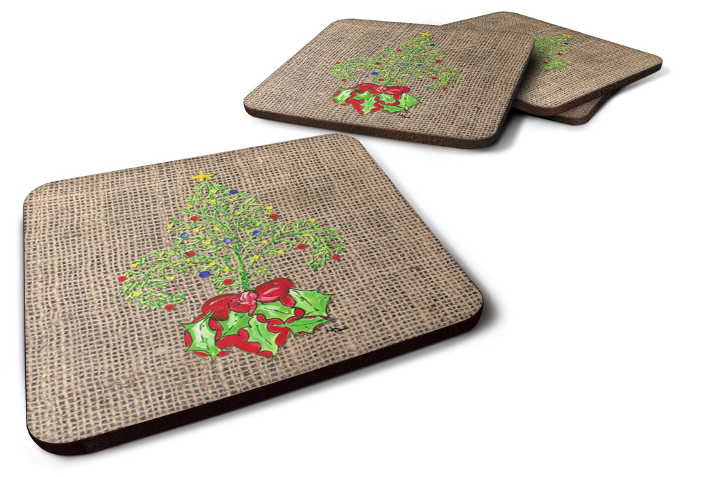 Christmas Tree Fleur de lis on Faux Burlap Foam Coasters Set of 4 Cup Coasters for Indoor Outdoor, Tabletop Protection, Anti Slip, Mouse pad Material