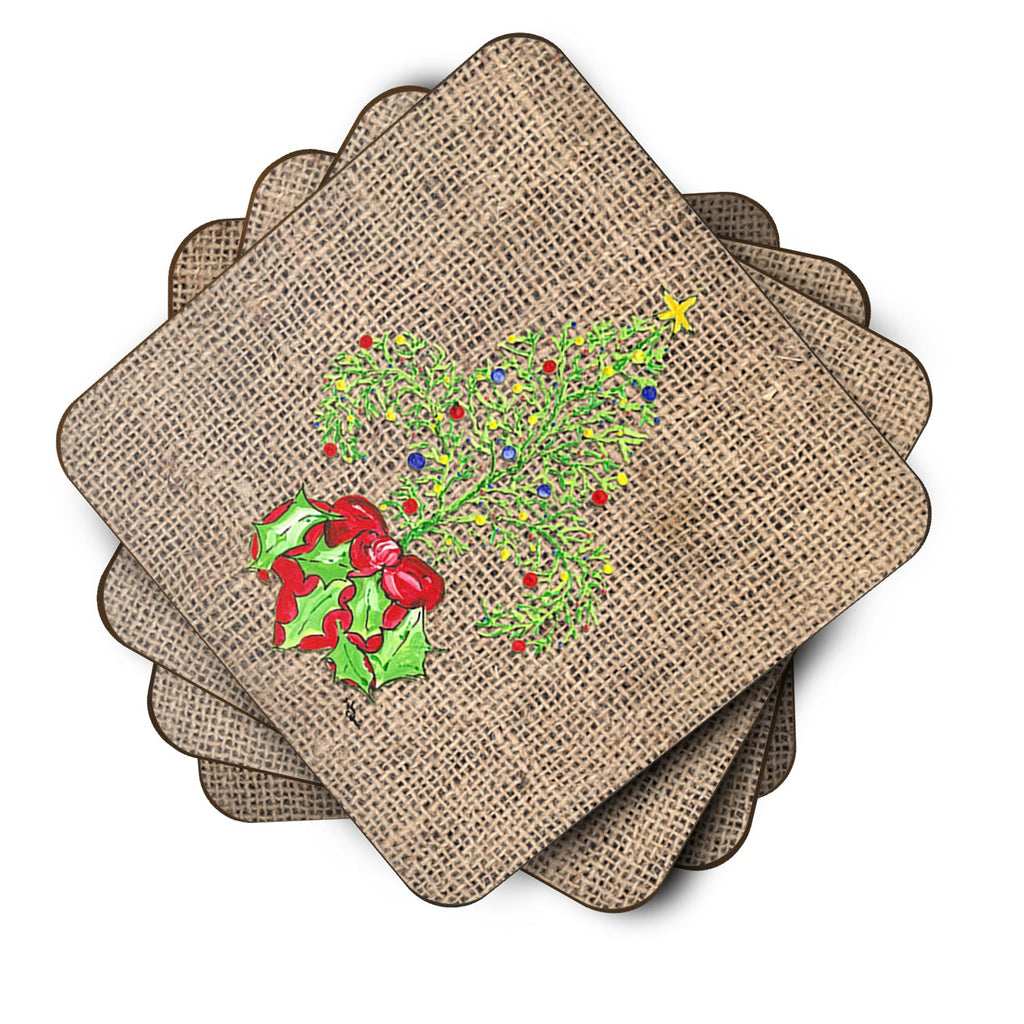 Christmas Tree Fleur de lis on Faux Burlap Foam Coasters Set of 4 Cup Coasters for Indoor Outdoor, Tabletop Protection, Anti Slip, Mouse pad Material