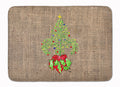 Christmas Tree Fleur de lis on Faux Burlap Memory Foam Kitchen Mat Machine Washable Anti-Fatigue Cushion Comfort Bath or Kitchen Rug