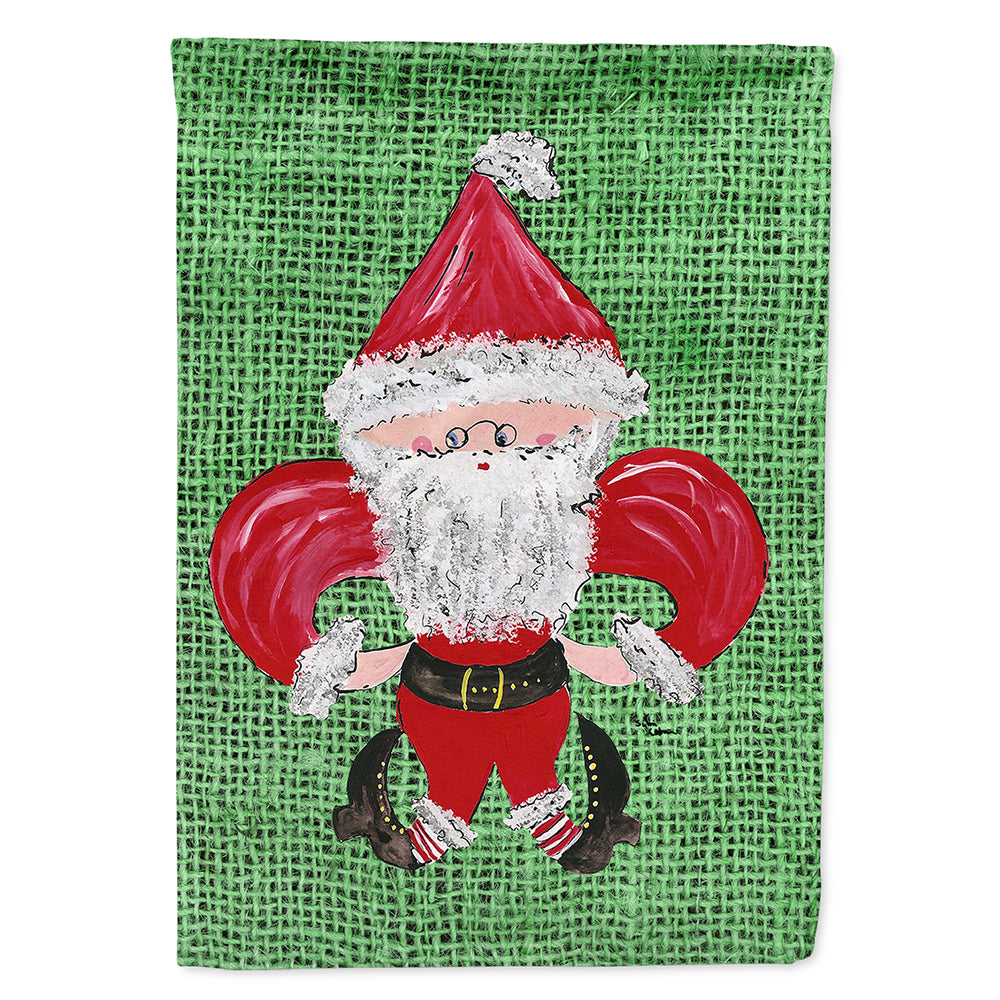 Christmas Santa Fleur de lis on Faux Burlap House Flag 28x40 Porch Sleeve Pole Decorative Outside Yard Banner Artwork Wall Hanging, Polyester