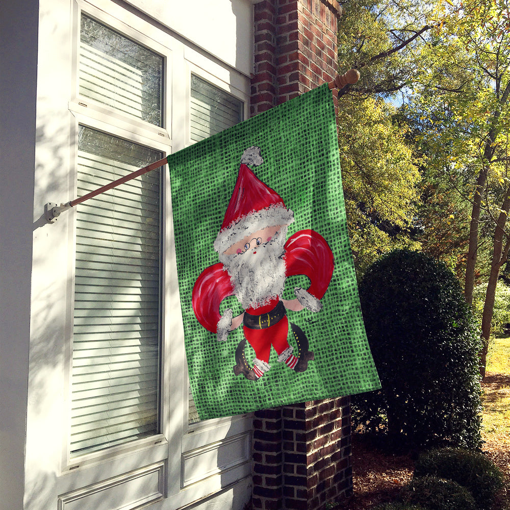 Christmas Santa Fleur de lis on Faux Burlap House Flag 28x40 Porch Sleeve Pole Decorative Outside Yard Banner Artwork Wall Hanging, Polyester