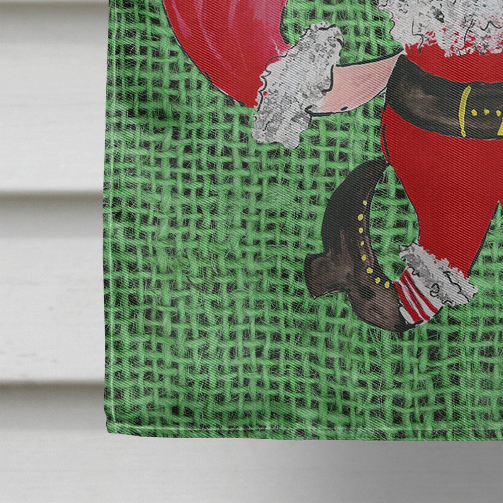 Christmas Santa Fleur de lis on Faux Burlap House Flag 28x40 Porch Sleeve Pole Decorative Outside Yard Banner Artwork Wall Hanging, Polyester