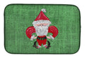 Christmas Santa Fleur de lis on Faux Burlap Dish Drying Mat Absorbent Dish Drying Mat Pad for Kitchen Counter Dish Drainer Mat for Countertop, 14 x 21", Multicolor