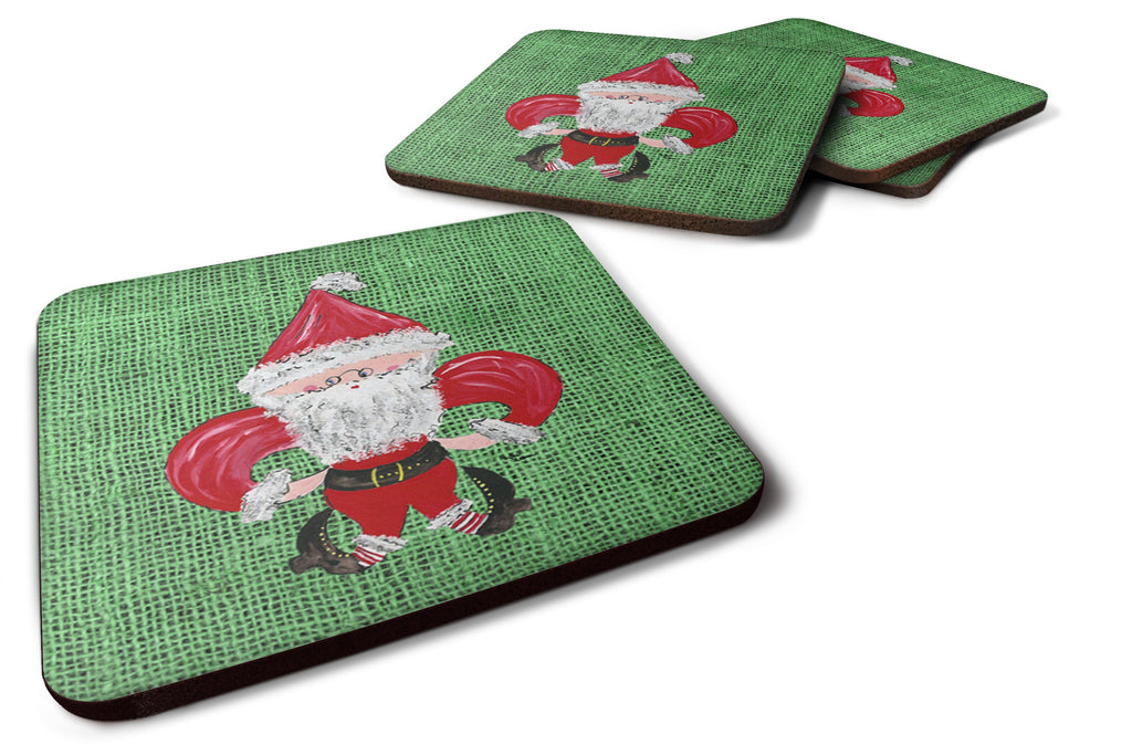 Christmas Santa Fleur de lis on Faux Burlap Foam Coasters Set of 4 Cup Coasters for Indoor Outdoor, Tabletop Protection, Anti Slip, Mouse pad Material