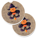 Halloween Pumpkin and Bat Fleur de lis on Faux Burlap Set of 2 Cup Holder Car Coasters Absorbent Round Sandstone Coasters Gifts for Men or Women, 2.5, Multicolor
