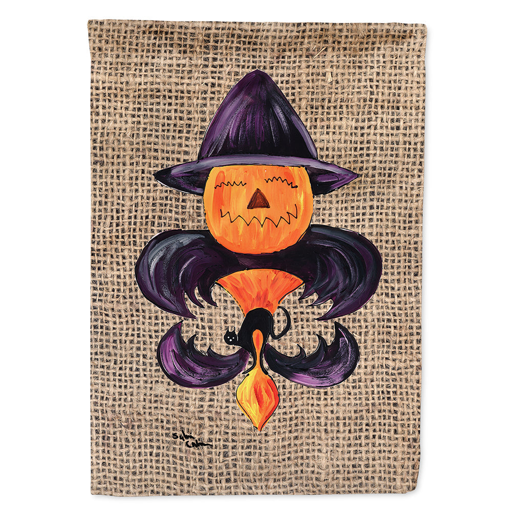 Halloween Pumpkin and Bat Fleur de lis on Faux Burlap House Flag 28x40 Porch Sleeve Pole Decorative Outside Yard Banner Artwork Wall Hanging, Polyester