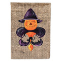 Halloween Pumpkin and Bat Fleur de lis on Faux Burlap House Flag 28x40 Porch Sleeve Pole Decorative Outside Yard Banner Artwork Wall Hanging, Polyester