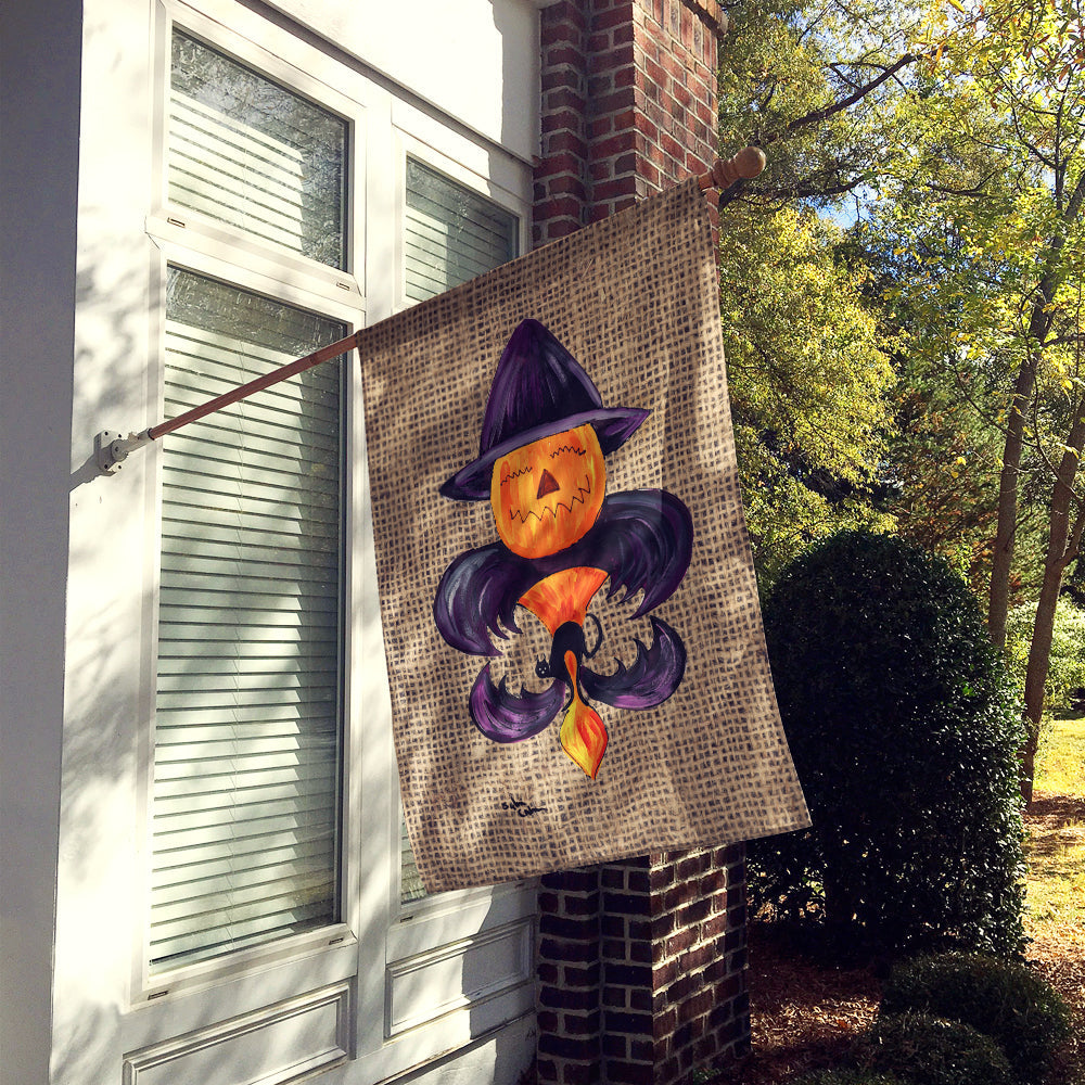 Halloween Pumpkin and Bat Fleur de lis on Faux Burlap House Flag 28x40 Porch Sleeve Pole Decorative Outside Yard Banner Artwork Wall Hanging, Polyester
