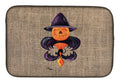 Halloween Pumpkin and Bat Fleur de lis on Faux Burlap Dish Drying Mat Absorbent Dish Drying Mat Pad for Kitchen Counter Dish Drainer Mat for Countertop, 14 x 21", Multicolor