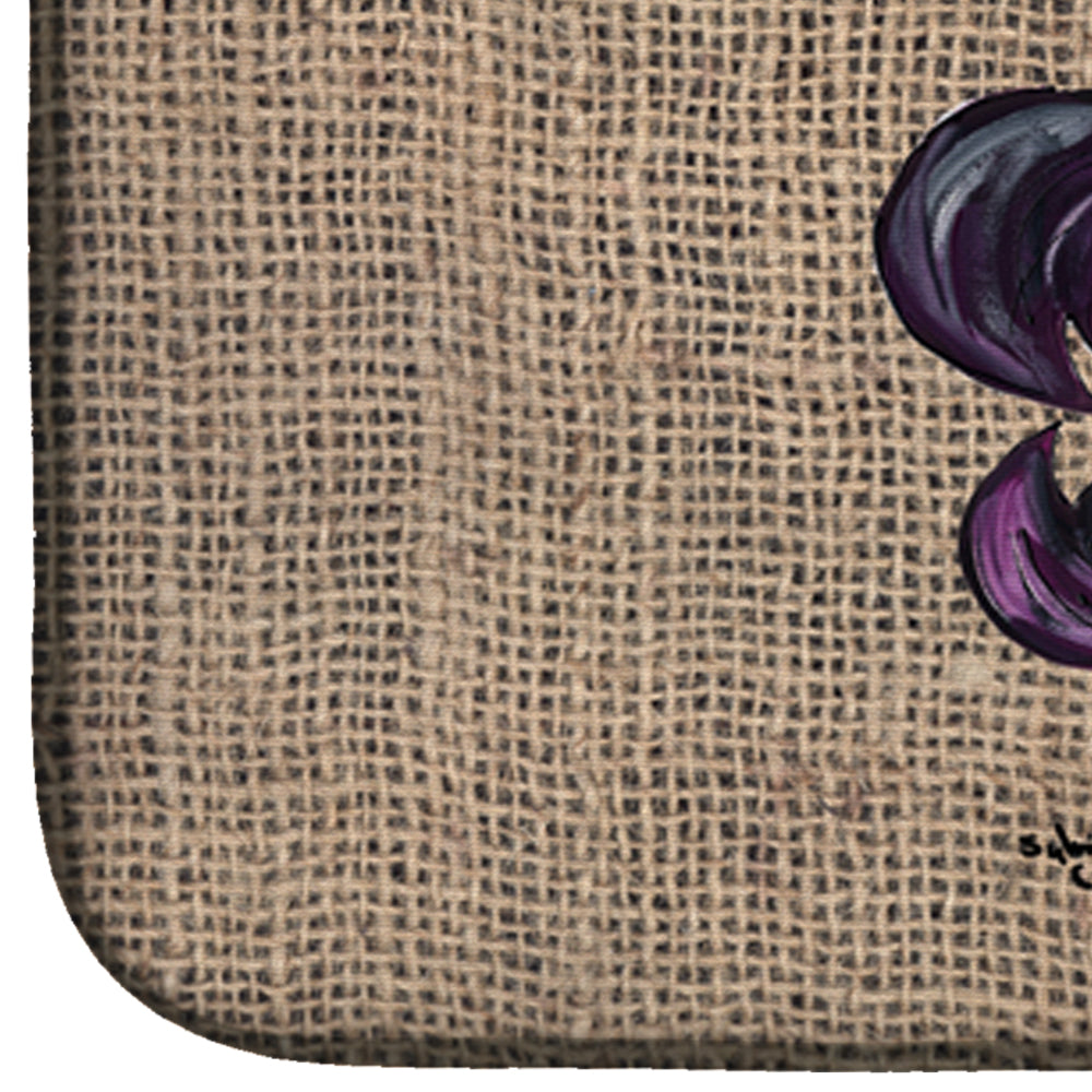 Halloween Pumpkin and Bat Fleur de lis on Faux Burlap Dish Drying Mat Absorbent Dish Drying Mat Pad for Kitchen Counter Dish Drainer Mat for Countertop, 14 x 21", Multicolor