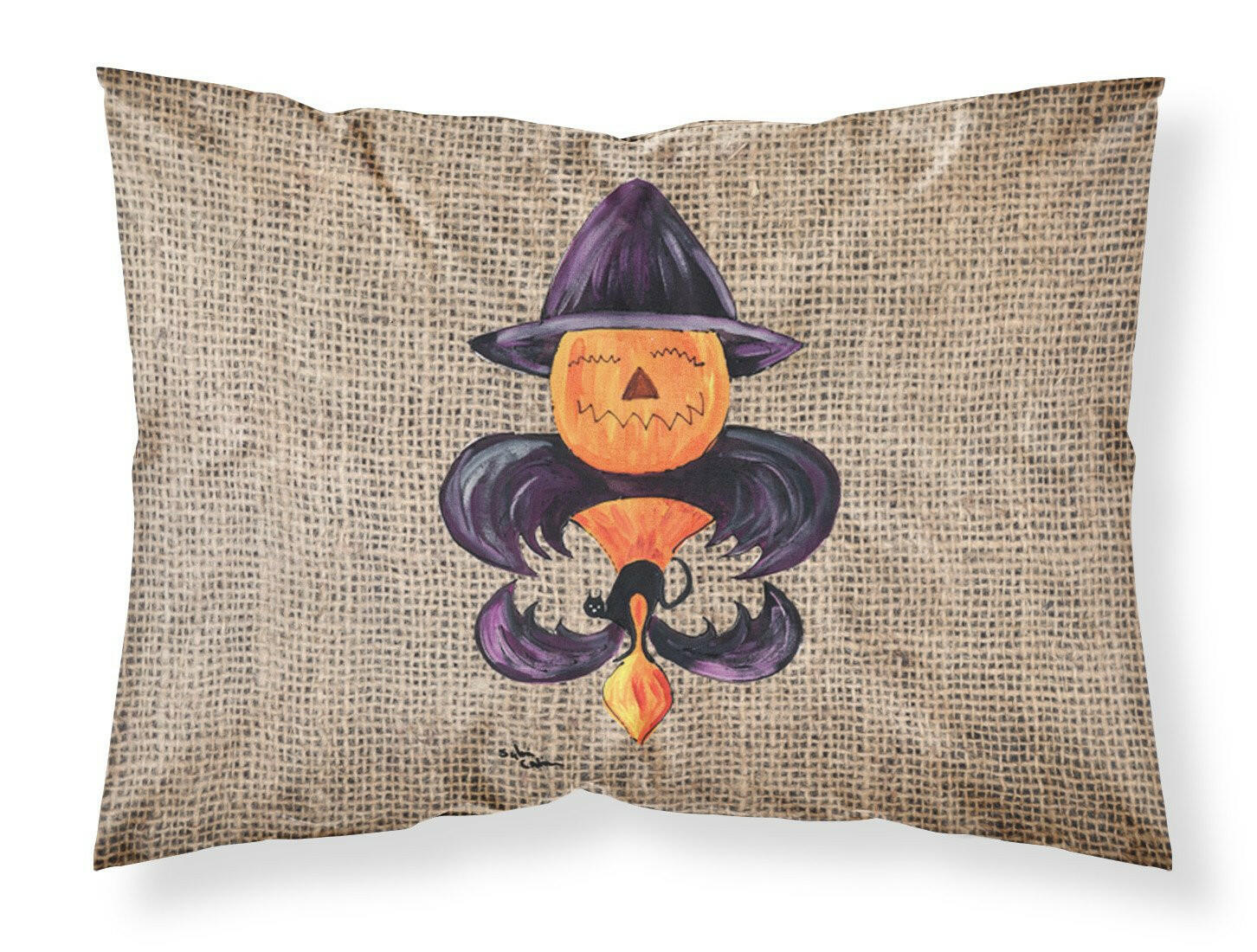 Halloween Pumpkin and Bat Fleur de lis on Faux Burlap Standard Pillowcase Lightweight Super Soft Easy Care Decorative Artwork Pillowcase, Standard