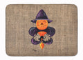 Halloween Pumpkin and Bat Fleur de lis on Faux Burlap Memory Foam Kitchen Mat Machine Washable Anti-Fatigue Cushion Comfort Bath or Kitchen Rug