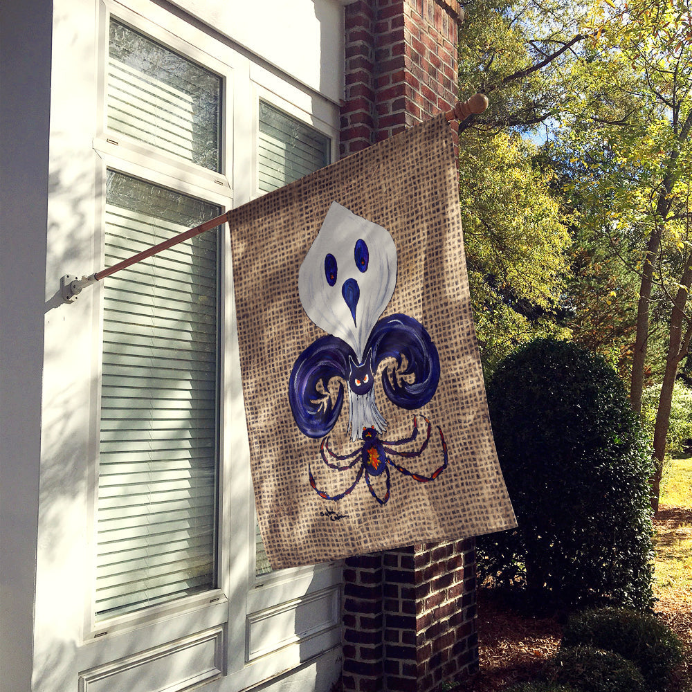 Halloween Ghost Bat and Spider Fleur de lis on Faux Burlap House Flag 28x40 Porch Sleeve Pole Decorative Outside Yard Banner Artwork Wall Hanging, Polyester