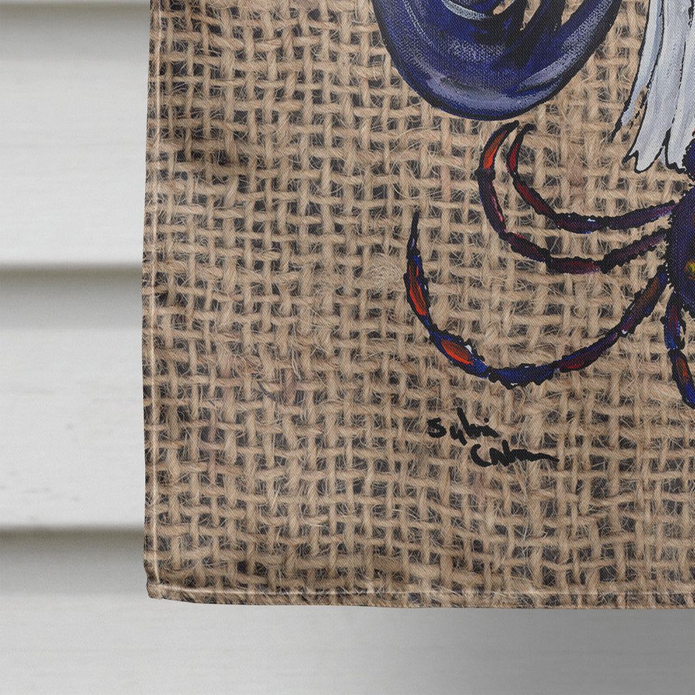 Halloween Ghost Bat and Spider Fleur de lis on Faux Burlap House Flag 28x40 Porch Sleeve Pole Decorative Outside Yard Banner Artwork Wall Hanging, Polyester